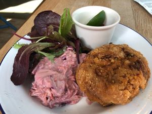 BBQ jackfruit and mushroom patty at Henderson's - Holyrood in Edinburgh