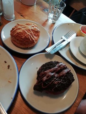 Biscoff and Oreo Chocolate Vegan Doughnuts.  at Henderson's - Holyrood in Edinburgh