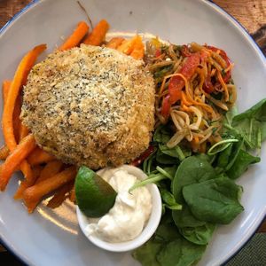 Thai cashew tofu burger at Henderson's - Holyrood in Edinburgh