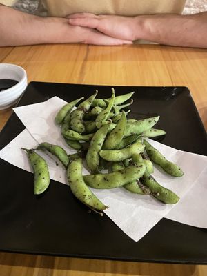 Edamame with truffle  at Basara in Venice