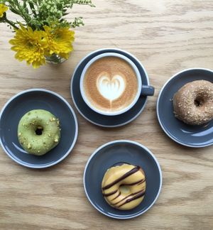 Latte and Dun-Well Vegan Doughnuts at Routine in Brooklyn