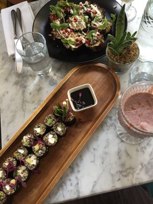 Vegan maki rolls and aubergine with tahini miso sauce at Redemption - Shoreditch in East London