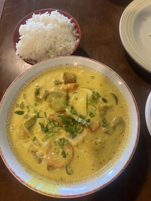 Curry tofu with ricee  at Indochine in Sierra Vista