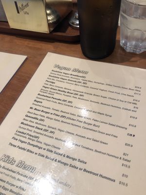 Vegan menu   at Soulshine Cafe in Auckland