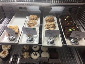 Vegan cookies are labeled and have a green sticker at Baby Doll Bakery in Wheaton