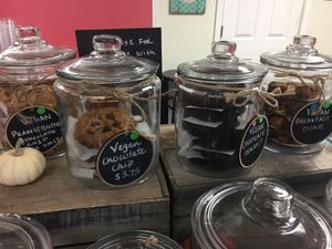 Vegan cookies in a jar up near the register. Loved the peanut butter one! at Baby Doll Bakery in Wheaton