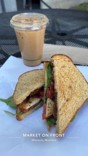  Vegan Breakfast Sandwich / Brown Sugar Mocha w/ oat milk   at Market on Front in Missoula