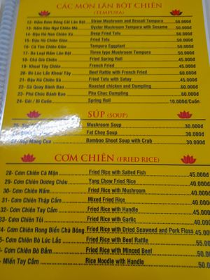 Updated menu at Dinh Y in Ho Chi Minh City
