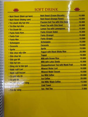 Menue at Dinh Y in Ho Chi Minh City