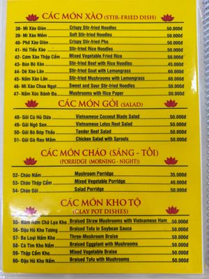 Menue at Dinh Y in Ho Chi Minh City