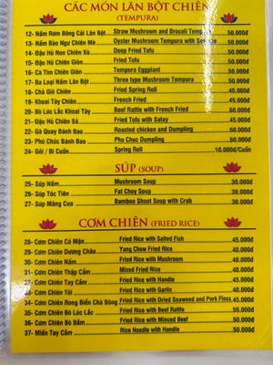 Menue at Dinh Y in Ho Chi Minh City