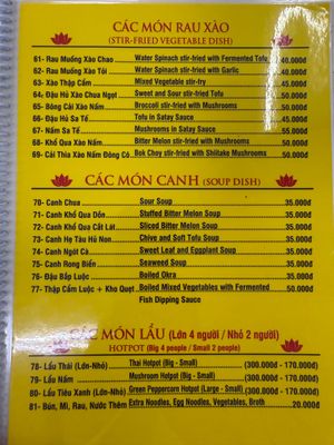 Menue at Dinh Y in Ho Chi Minh City