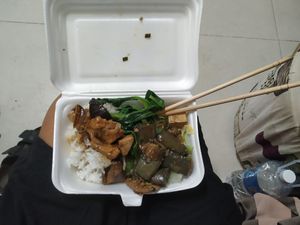 Rice with 3 options ( in this case: eggplant, Pak Choi, tofu) at Dinh Y in Ho Chi Minh City