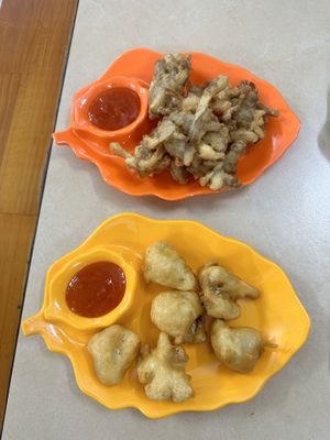 Fried mushroom and fried cauliflowers  at Chay Sen Vang 2 - Yellow Lotus 2 in Can Tho