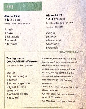 Menu 4 of 8, July 2021 at Youmiko Vegan Sushi - Hoża in Warsaw