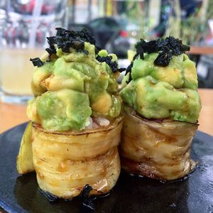 the "cake" maki... YUM! BEST food I have ever tasted!!!!  at Youmiko Vegan Sushi - Hoża in Warsaw