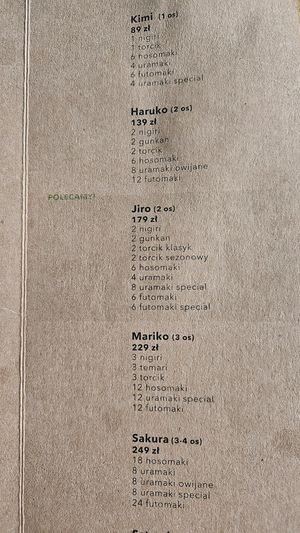 Menu close up at Youmiko Vegan Sushi - Hoża in Warsaw