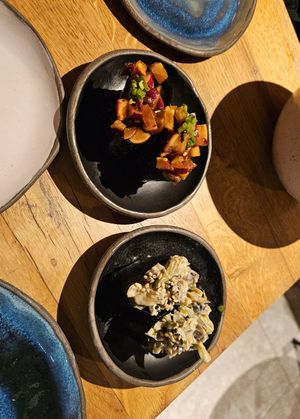 ??? Gunkan (left) and enoki mushroom gunkan (right) at Youmiko Vegan Sushi - Hoża in Warsaw