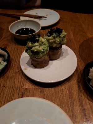 the amazing avocado and eggplant sushi at Youmiko Vegan Sushi - Hoża in Warsaw