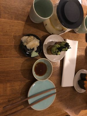 Eggplant sushi and ginger tea  at Youmiko Vegan Sushi - Hoża in Warsaw