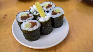 Aspergus and pumpkin filling at Youmiko Vegan Sushi - Hoża in Warsaw