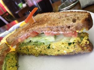 Better Than Egg Salad sandwich on toast (Killer Dave's bread) and added lettuce and tomato at Pure Natural Market in Hilton Head Island