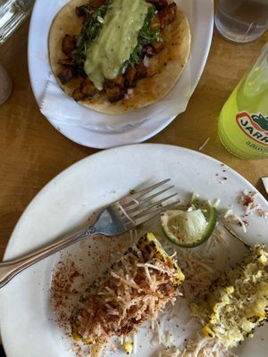 Vegan El Pastor Taco and vegan corn appetizer  at Haab in Brooklyn