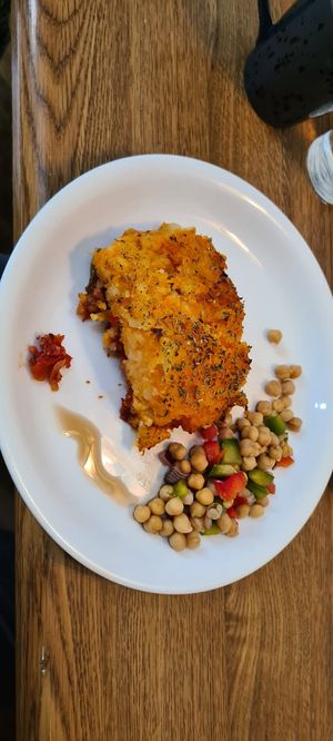 Vegan Sheppard's pie with chickpea salad (choice out of 3 salads) at Food 4 Thought in Galway