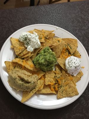 Vegan Nachos ($12 Thursday promotion), customized without garlic & onion at Herbee's Garden Cafe in Hahndorf