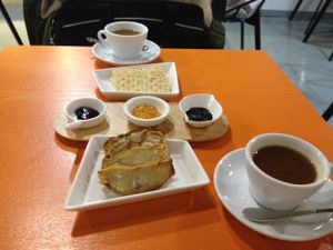 Korean raspberry jam, mandarin jam, mulberry jam, vegan crackers, roasted sweet potato, ginseng date tea, ginger date tea. at Inno Jam Jam - 카페 이노 in Seoul