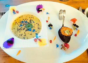 Süßkartoffel-Orangen-Suppe at Alge in Moenchengladbach