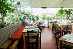 Mystic pizza  roof garden
 in Kallimarmaro Satdium at Mystic All Day Cafe in Athens