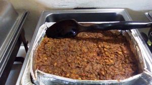 Lentil Peas Casserole - with plantain through the middle is usually served at ROOTS REGGAE VEG CAFE  on Fridays, as a delicious side to your choice of ground provisions, brown rice, steamed veg, super green salad and veg stew. at Roots Reggae Vegetarian Cafe in Bridgetown