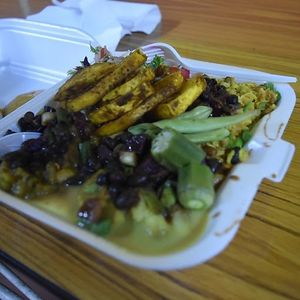 Yum! at Roots Reggae Vegetarian Cafe in Bridgetown