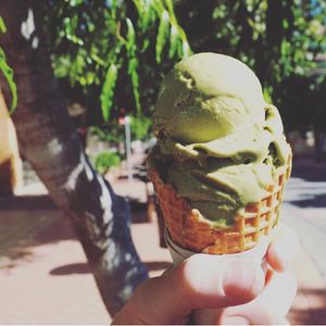 Matcha gelato in the sunshine at Space Bars Gelato in Lismore
