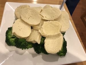 Vegan chicken made out of handmade tofu  at Taiwan Noodle in Albany