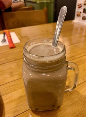 Hot boba tea made with soy milk  at Taiwan Noodle in Albany