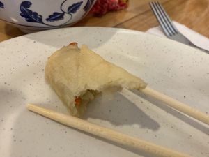 What’s left of my spring roll (it was so fresh and good I almost forgot to snap a photo)  at Taiwan Noodle in Albany
