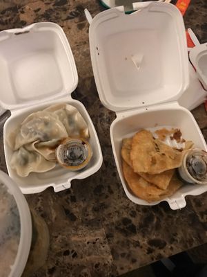 Vegan apps: vegetable dumpling (with ponzu dipping sauce, vegan) and scallion pancakes. 🤤 at Taiwan Noodle in Albany