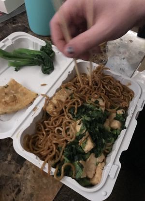 Tofu and salted vegetable lo mein (also comes with mustard greens).  at Taiwan Noodle in Albany