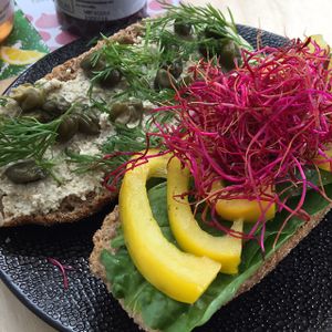 Baquette with 'tuna' salade at Happy Earth in Rotterdam