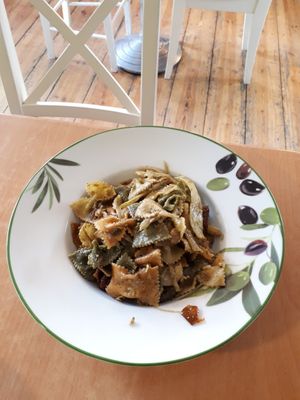 Farfalle with fennel, walnut and basil pesto  at Milidia Feinkost in Berlin