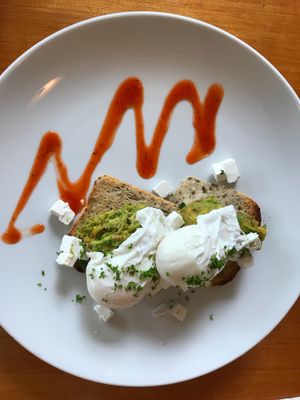 Eggs Avocado & Harissa - $19 at Hislop's Cafe in Kaikoura