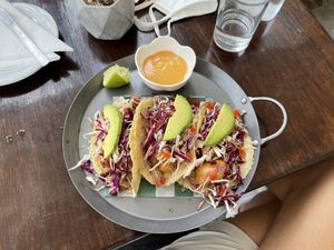 Cauliflower tacos - SO GOOD! at The Pitted Date in Playa Del Carmen