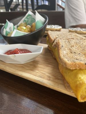 Breakfast panini with “egg" at The Pitted Date in Playa Del Carmen