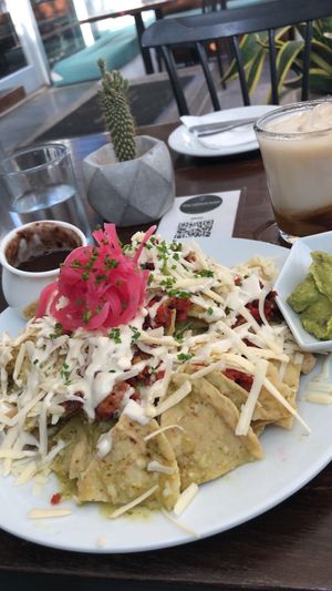 Chilaquiles verdes at The Pitted Date in Playa Del Carmen