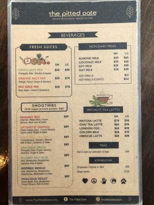 Drinks menu at The Pitted Date in Playa Del Carmen