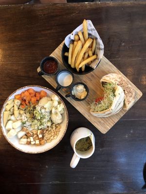 Falafel and Taj Buddha bowl  at The Pitted Date in Playa Del Carmen