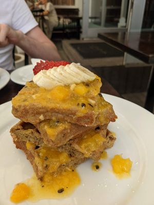 Waffles (tropical fruits) at The Pitted Date in Playa Del Carmen