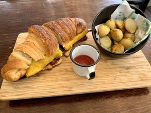 Croissant sandwich  at The Pitted Date in Playa Del Carmen